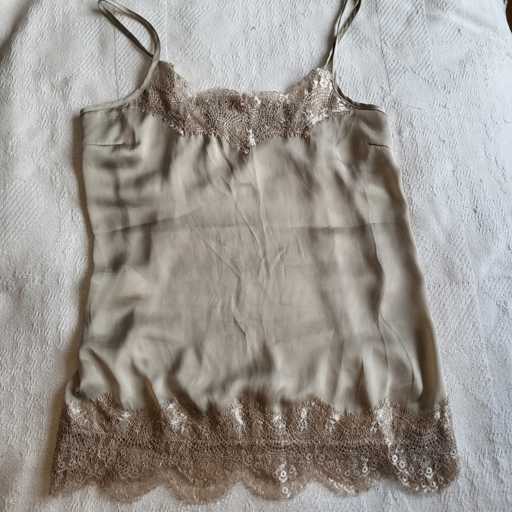 Beige Lace Trim Santiny Feminine Layering Classic Camisole Top